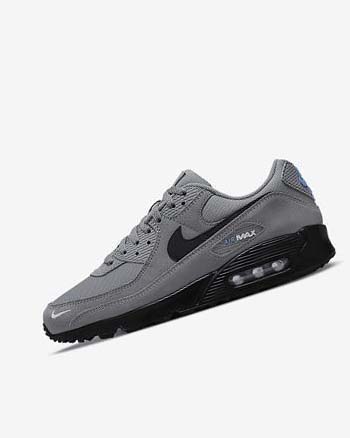 Nike Air Max 90 Vrijetijdsschoenen Heren Grijs Lichtblauw Metal Zilver Zwart | NL_4789