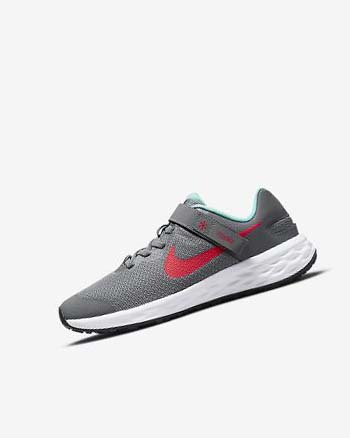 Nike Revolution 6 FlyEase Hardloopschoenen Jongens Grijs Turquoise Rood | NL_2617