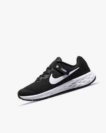 Nike Revolution 6 FlyEase Hardloopschoenen Jongens Zwart Donkergrijs Wit | NL_2735