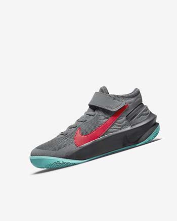 Nike Team Hustle D 10 FlyEase Basketbalschoenen Jongens Grijs Donkergrijs Turquoise Rood | NL_5182
